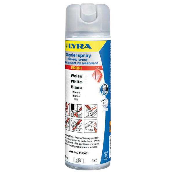 Märkspray/Spayfärg Lyra Profi 4180, 500ml, Vit Vit