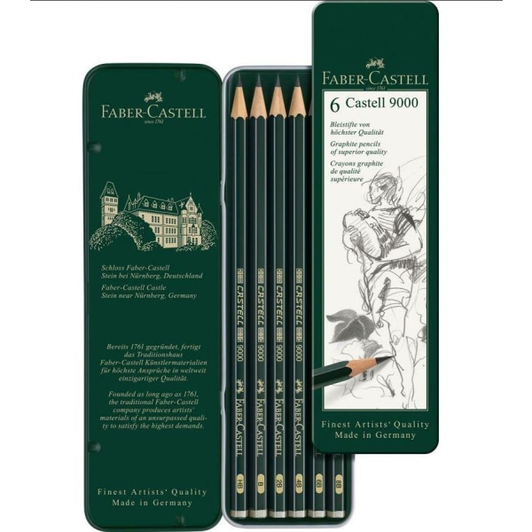 Set blyertspennor Faber-Castell Castell 9000 HB-8B, 6 pennor/fp Grafitgrå
