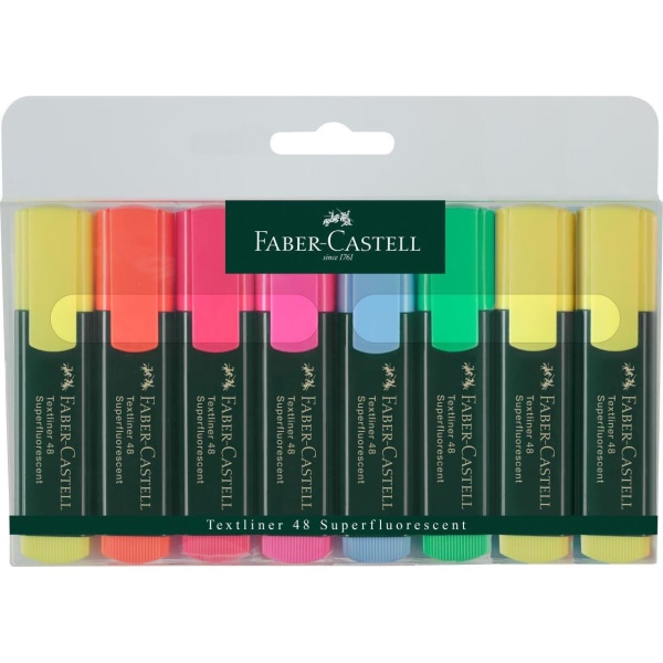 Överstrykningspenna Faber-Castell Textliner 48, 3 gula+5 färger multifärg