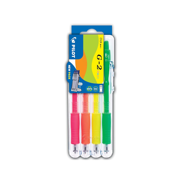 Gelpenna Pilot G-2 07 Neon 4 färger/fp (Gul/Rosa/Orange/Grön) multifärg
