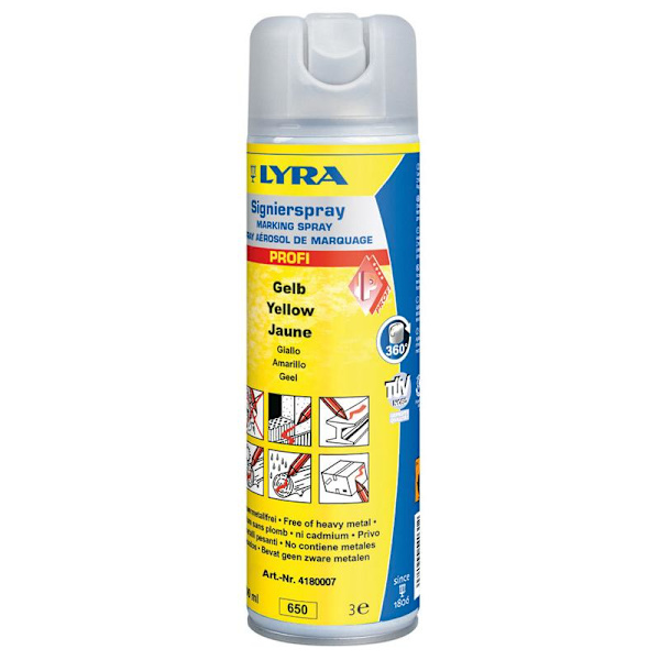 Märkspray/Spayfärg Lyra Profi 4180, 500ml, Gul Gul