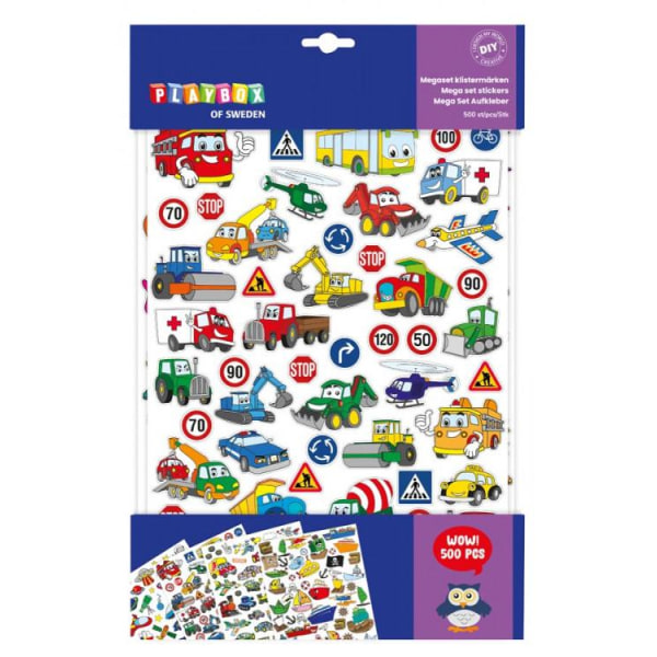 Stickers Fordon/Monster/Djur/Öga/Mun, 8 ark (500 etiketter) multifärg