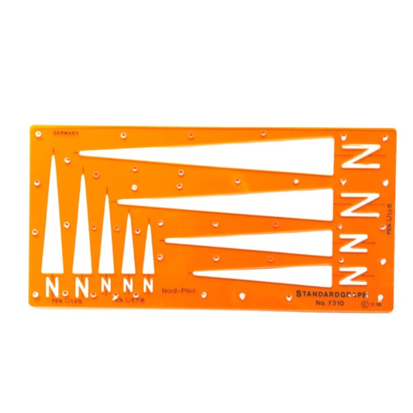 Arkitektmall: Norrpil, schablon, 25 - 130mm, 9 storlekar Orange