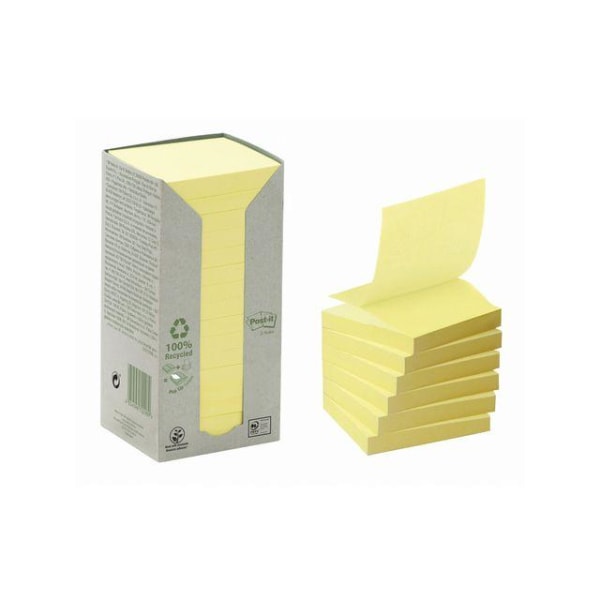 Notisblock/Z-block Post-it återvunnen R330-1T 76x76mm Gul 16/fp Gul