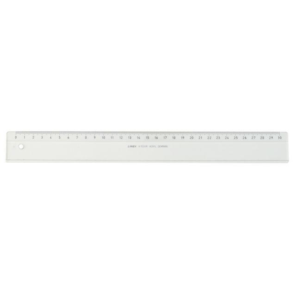 Linjal Linex A1530M 30cm, Glasklar akryl, 1/fp multifärg