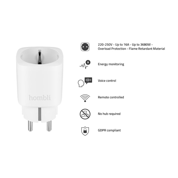 Strömbrytare WiFi Hombli WiFi Plug EU 16A energimätning Vit 3/fp Vit