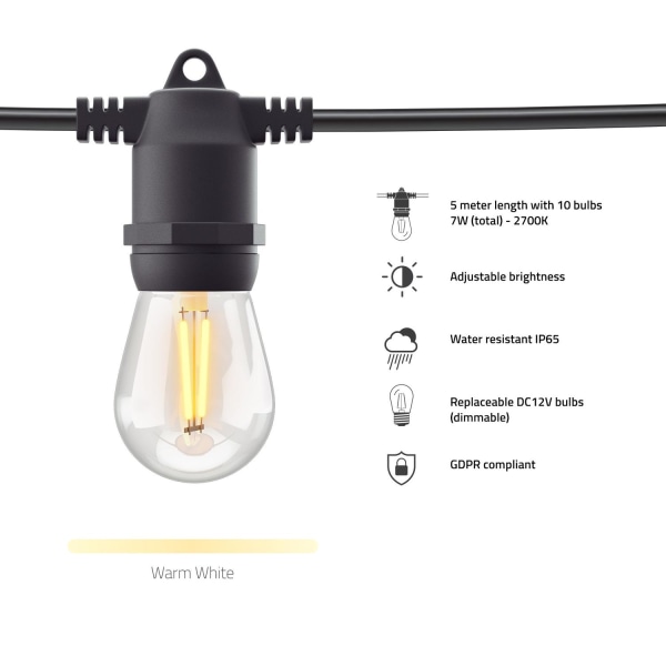 Förlängning WiFi Hombli Smart Outdoor Light String Extension 5m Svart