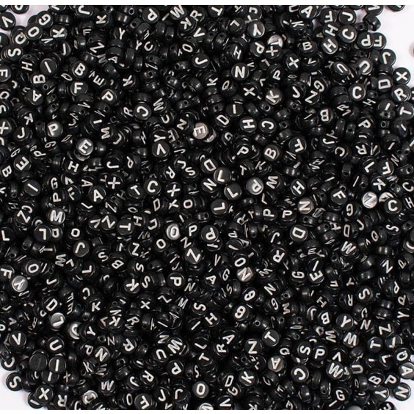Plastpärlor, Bokstavspärlor A-Z, rund, Ø7,5mm, svart/vit, 500/fp Svart