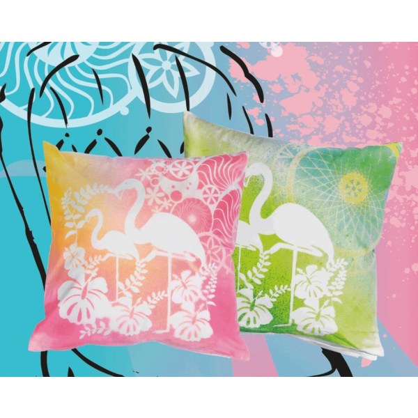 Textilfärgset: 4st textilspray +5st väska +1st stencil Flamingo multifärg