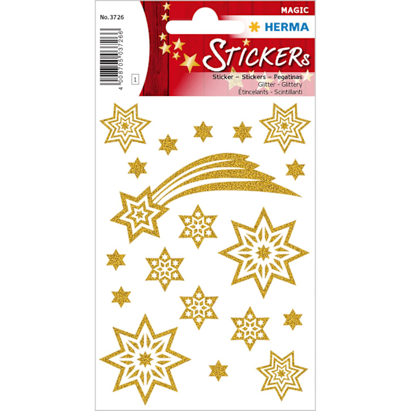 Dekorationsetiketter, Guldstjärnor &amp; Komet, Glitter, 19/fp Guld