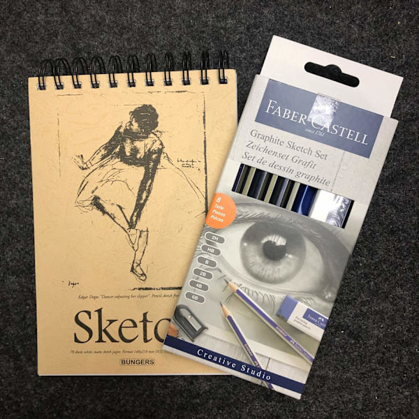 Skisset: Skissblock spiral A5 + Pennset Faber-Castell Sketch Set multifärg