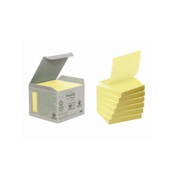 Notisblock/Z-block Post-it återvunnen R330-1B 76x76mm Gul 6/fp Gul