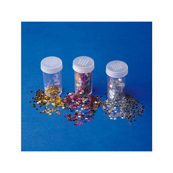 Paljetter, Stjärnor, plast, 6mm, 3 färger x 12 gram stjärnor/fp multifärg