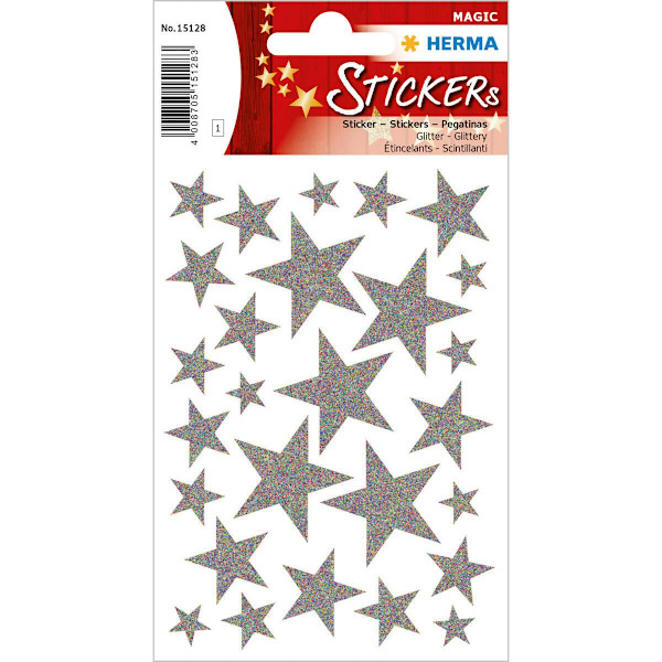 Dekorationsetiketter, Silverstjärnor, Glitter, 27/fp Silver