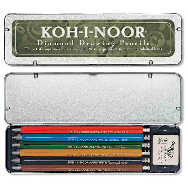Stifthållare Koh-I-Noor Versatil 2,0mm, 6 färger/fp + radergummi multifärg