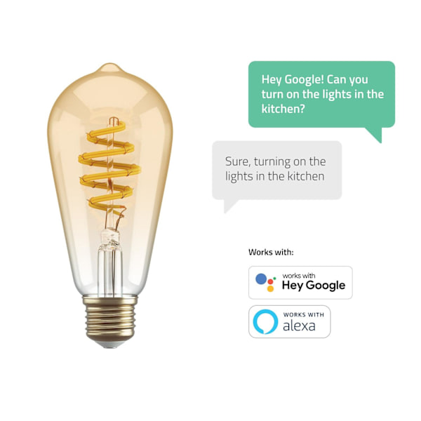Smart lampa WiFi Hombli Amber ST64 E27 LED CCT 5,5W Dimbar Retro Gul