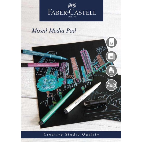 Mixed mediablock Faber-Castell, spiral, A5, 250g, 30 ark, Svart Svart