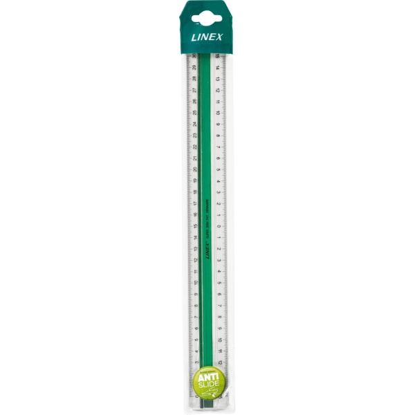 Linjal Linex, dubbel, antiglid, plast, 30cm cm/mm-gradering Grön