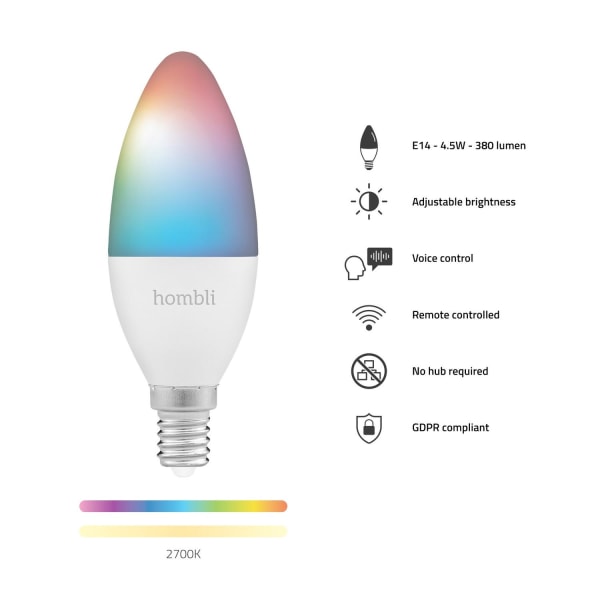 Smart lampa WiFi Hombli E14 LED RGB CCT Dimbar Multifärg 2/fp multifärg