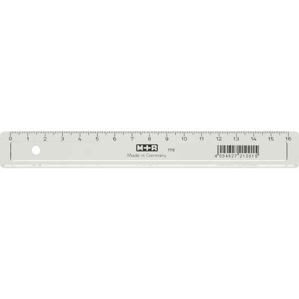 Linjal M+R, plast, 16cm cm/mm-gradering, Klar/Transparent 1/fp Transparent