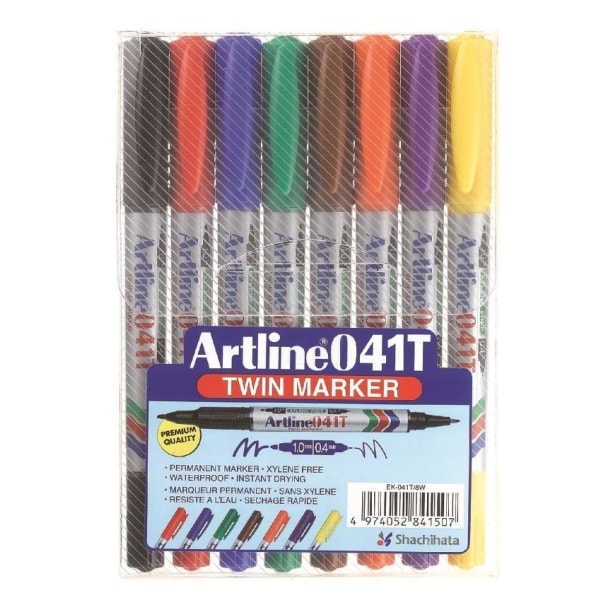 Märkpenna Artline 041T permanent dubbelspets (0,4/1,0mm), 8/fp multifärg