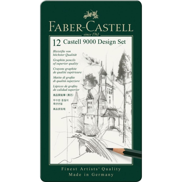 Skisset Pennset + Skissblock A4 Faber-Castell Castell 9000 5B-5H multifärg