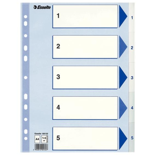 Plastregister Esselte 100132, A4, 1-5, 5 flikar 1/fp multifärg