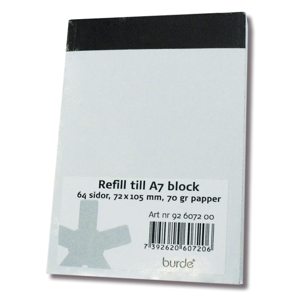 Refill/Anteckningsblock A7-block, 72x105mm Burde 6072, Olinjerad Vit