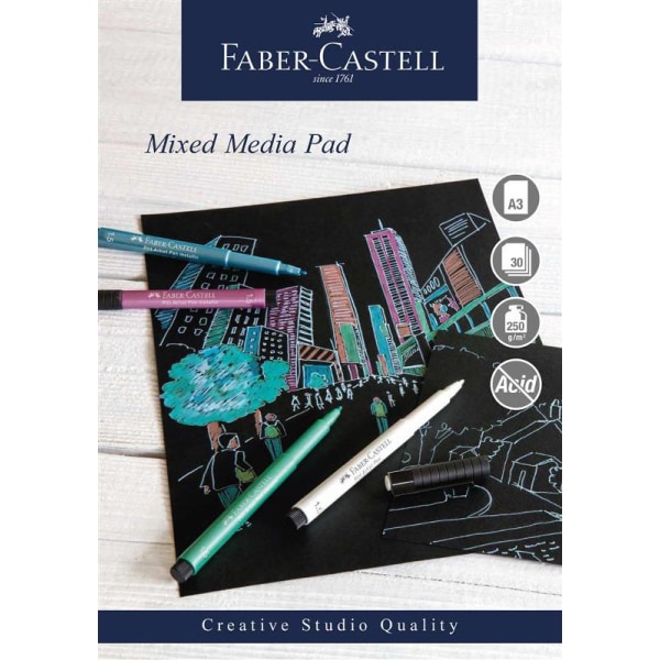 Mixed mediablock Faber-Castell, spiral, A3, 250g, 30 ark, Svart Svart