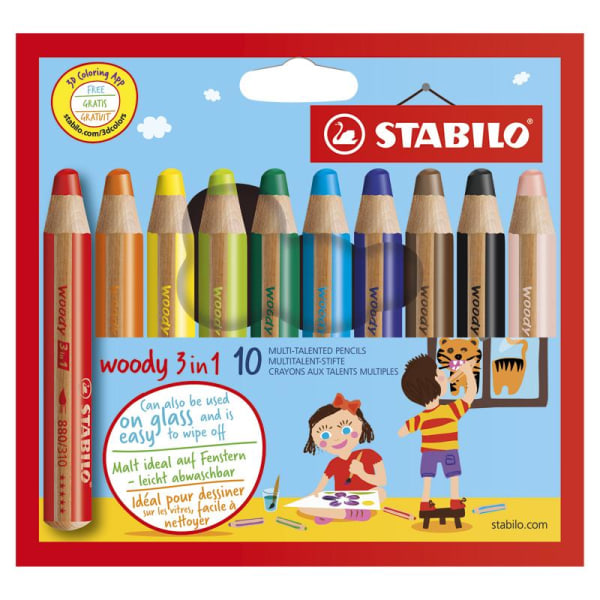 Färgpenna Stabilo Woody 3-in-1, 10 färger/fp multifärg
