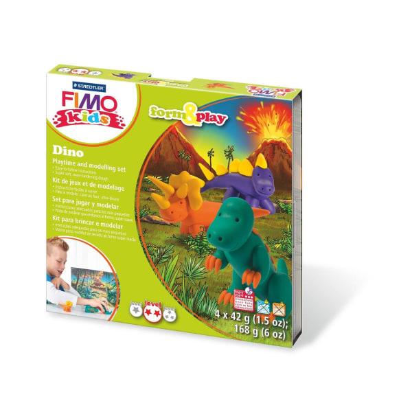 Modellera Fimo Kids Dino (Dinosaurier), 4x42gram multifärg