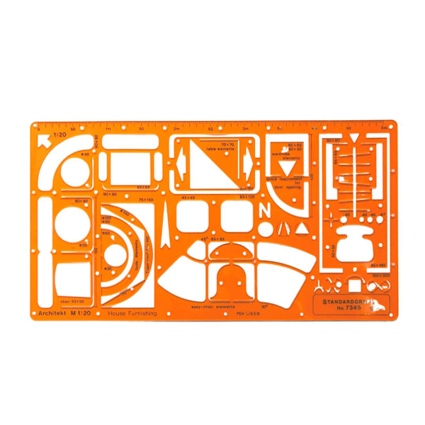 Arkitektmall: Möbelmall, schablon, 1:20 (mall möbler) Orange