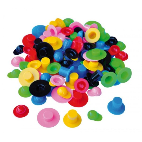 Plasthattar, 8-18mm, Ø 24-35mm, Blandade färger,  48 hattar/fp multifärg