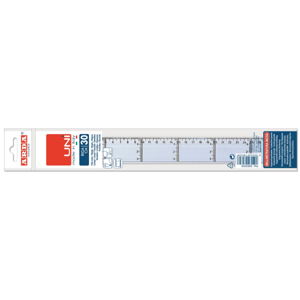 Linjal, tvärgraderad, plast, 30cm cm/mm-gradering 1/fp Transparent