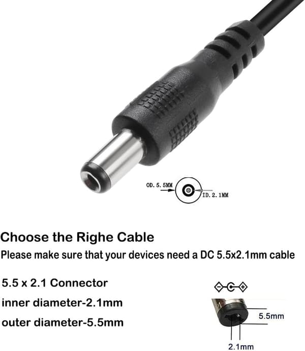 NÖRDIC 1m USB-A kabel till DC 5.5x2.1mm 2A