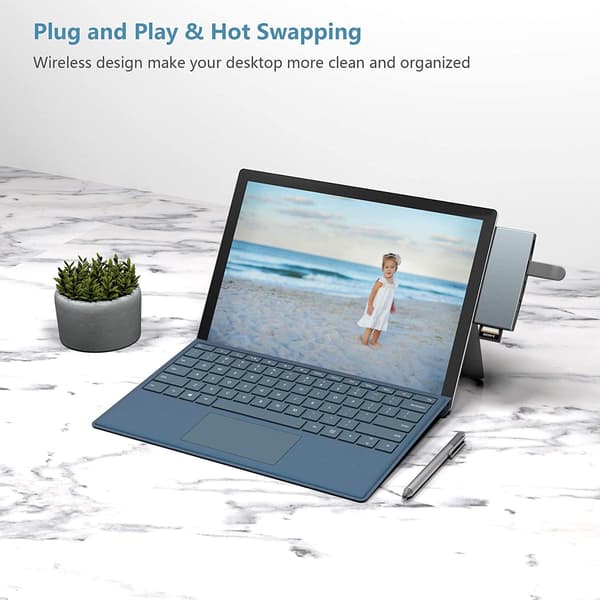 NÖRDIC USB-dockingstation til MicroSoft Surface 1xHDMI4k30Hz 3xUSB-A 5Gbps og 1xTF og 1xSD Silver
