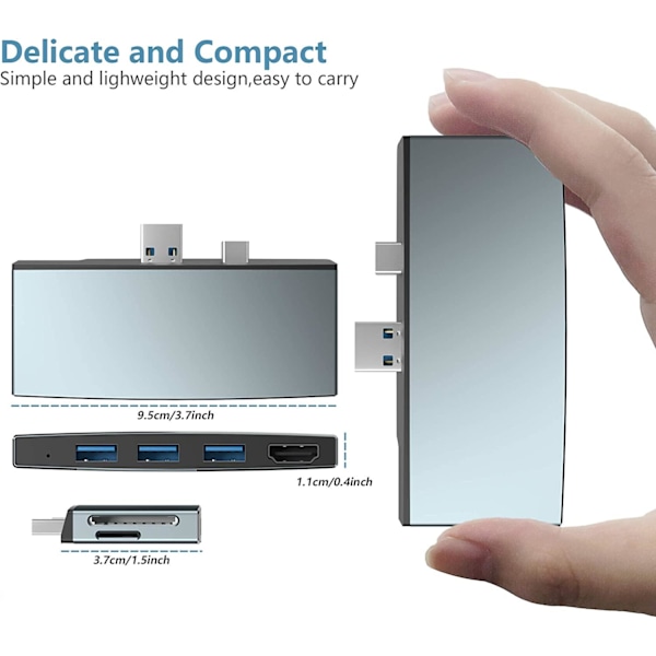 NÖRDIC USB-dockingstation til MicroSoft Surface 1xHDMI4k30Hz 3xUSB-A 5Gbps og 1xTF og 1xSD Silver