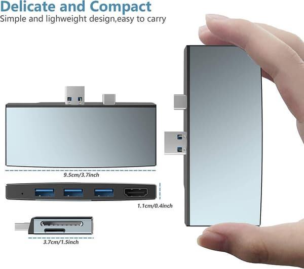 NÖRDIC USB dockningstation för MicroSoft Surface 1xHDMI4k30Hz 3xUSB-A 5Gbps och 1xTF och 1xSD Silver