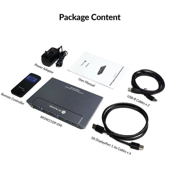AV Access 8K DisplayPort KVM-switch för två datorer till dubbla bildskärmar Svart