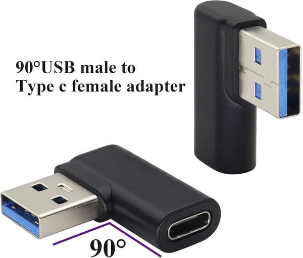 NÖRDIC USB-C hun til USB-A han vinklet adapter 90 grader Black