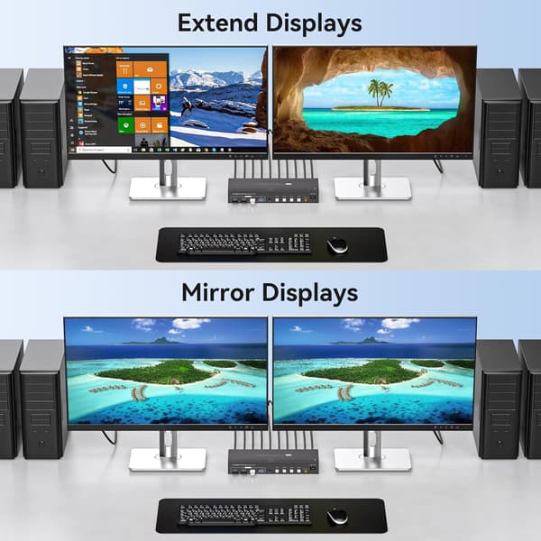 NÖRDIC KVM Switch 4 till 2 DP + HDMI 4K60Hz USB3.0