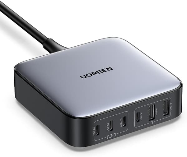 UGREEN 200W USB-C oplader, Nexode 6-Port GaN bordoplader Grey