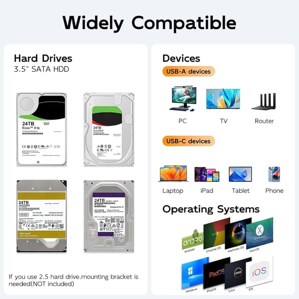 Maiwo K35282CG1 2-bay SATA RAID kabinet til 3,5" HDD, lynhurtig 5Gbps, RAID 1/0/JBOD, 2x30TB