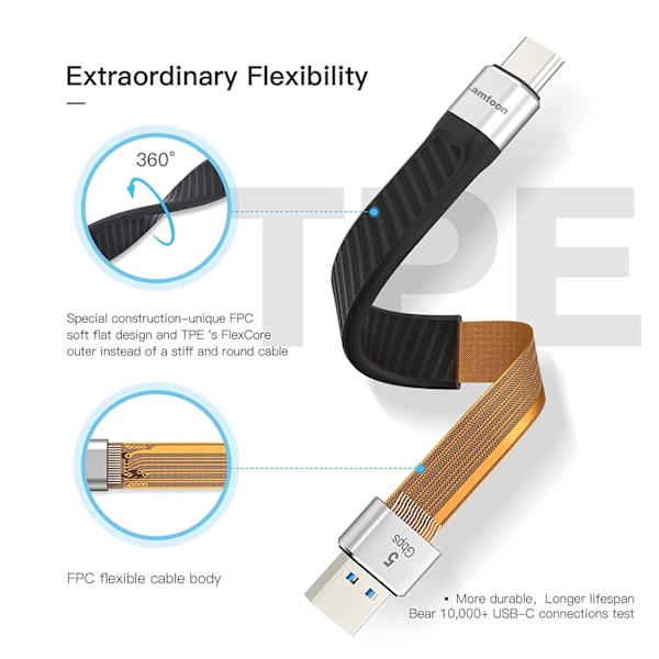 NÖRDIC Flad Adapter USB3.2 Gen1 USB-C til A 5Gbps 3A Black