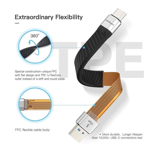 NÖRDIC Flat Adapter USB3.2 Gen1 USB-C to A 5Gbps 3A Svart