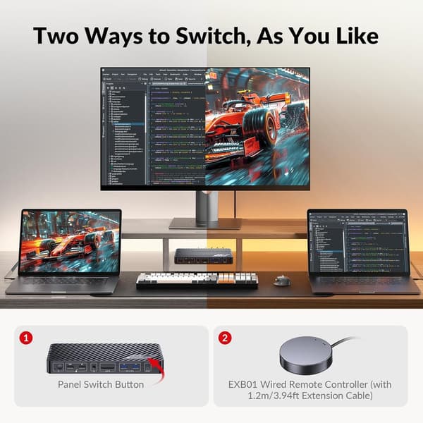 AV Access KD-E20 USB-C KVM Dockningsstation til 2 bærbare computere, Dual 4K-skærm, 11-i-1 med 100W PD, 1Gbps LAN & EDID-emulering