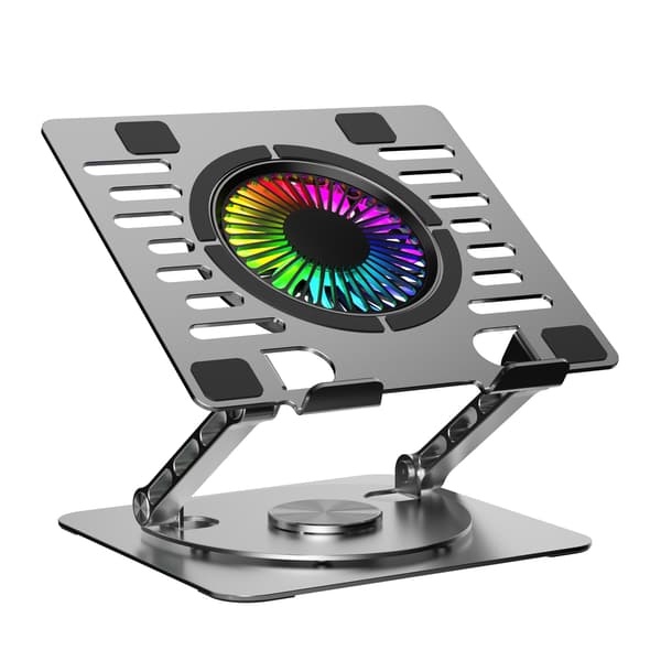 NÖRDIC bærbar holder med RGB blæser med roterende base og 2 USB-porte Silver