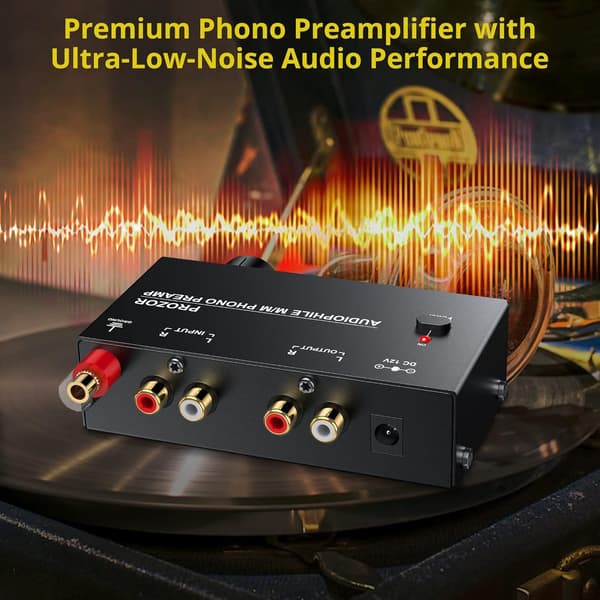 Audiophile M/M Phono preamp with Level Volume Controls 2 RCA and 3.5mm interfaces Svart