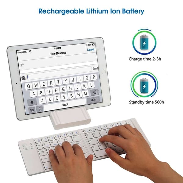 NÖRDIC Foldbart Bluetooth-tastatur 66 taster US Layout Hvid White