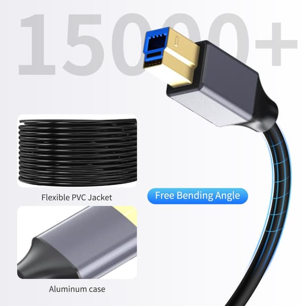 NÖRDIC USB 3.0 Aktiv Printerkabel - 15m USB A til USB B 3.0 Kompatibel med printer, konferencerkamera, dockingstation, harddisk og mere